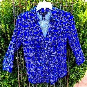 Style & Co. geometric pattern black & royal blue blouse Small